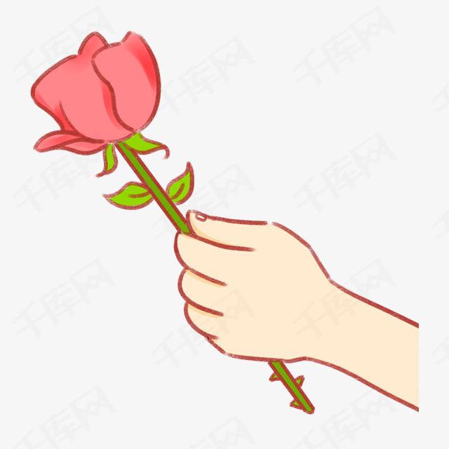 手绘手拿玫瑰献花玫瑰手绘手部png