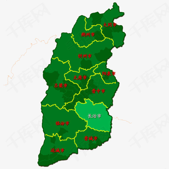 深绿色山西地图