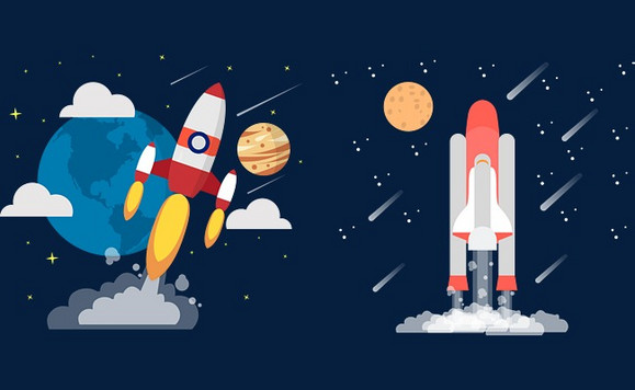 矢量手绘宇宙飞船