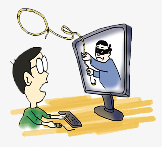 卡通手绘人物网恋网络诈骗安全防范