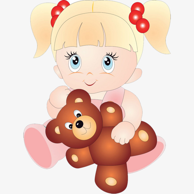 卡通可爱抱玩偶熊女孩