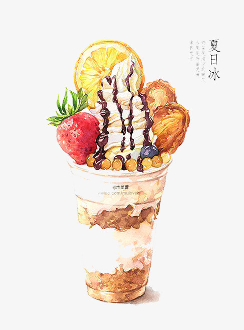 夏天饮料冰块水果冰淇淋插画手绘免抠素材扁平风