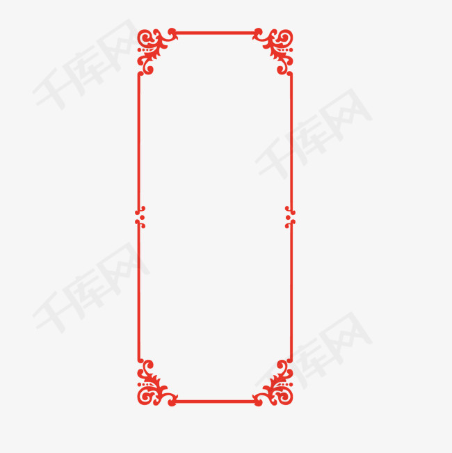 矢量红色细线条四角印花边框