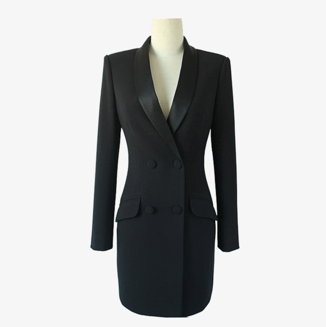 黑色缎面长款女西装长袖外套素材图片免费下载