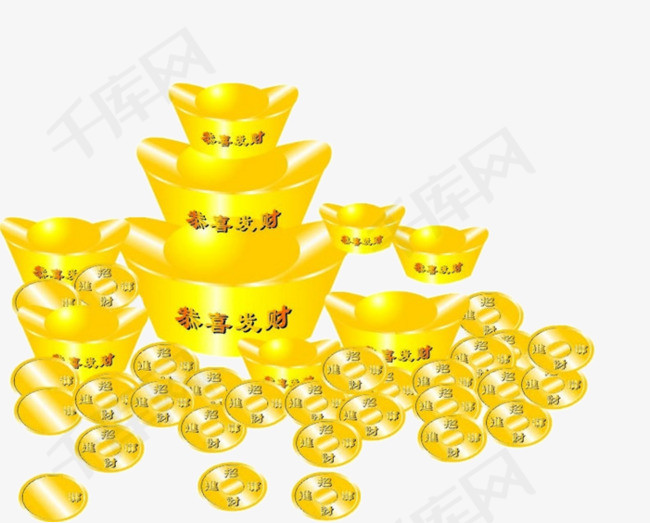 金元宝财产富有金色铜钱恭喜发财撒金币