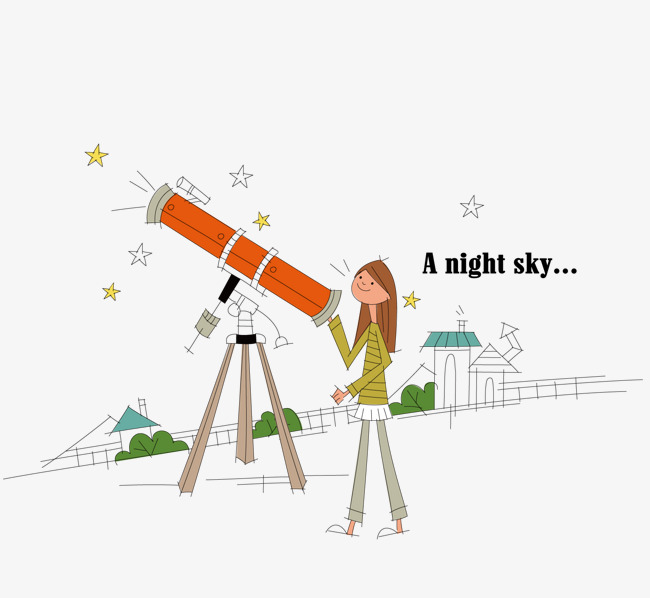 观望星空的女孩素材图片免费下载_高清卡通手绘psd_千