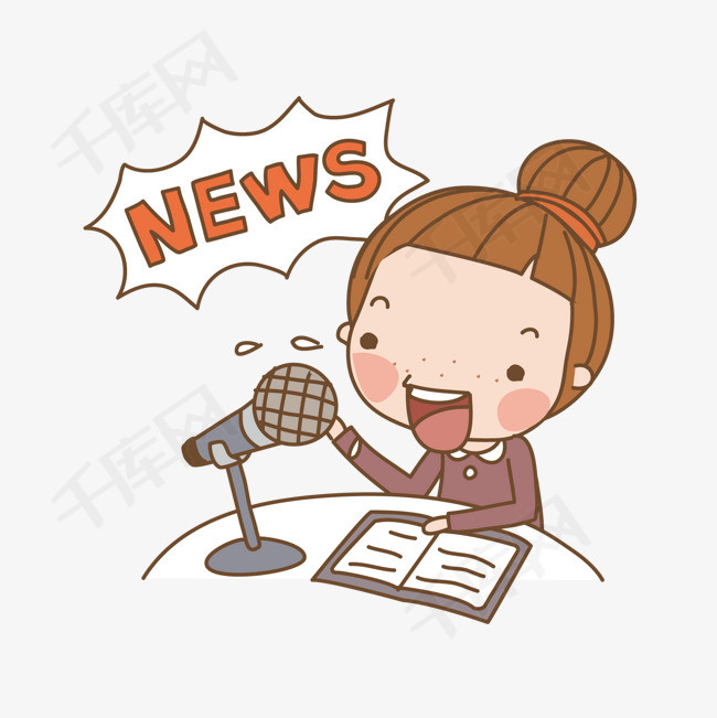 卡通儿童 新闻主播儿童插画新闻播音员开会卡通女孩卡通人物