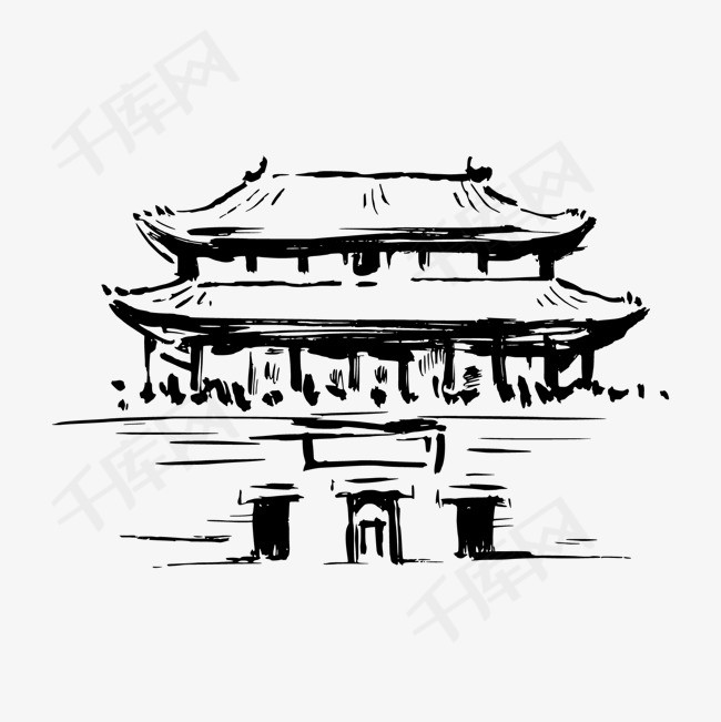 中国著名建筑矢量素材手绘中国风景名胜建筑天安门文化遗产