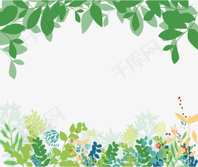 绿色手绘绿叶花卉边框背景