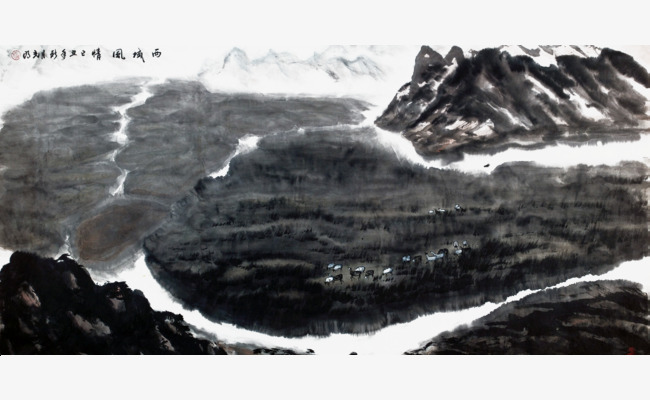 西域风情水墨画