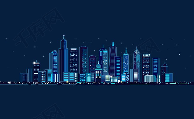 蓝色城市建筑矢量蓝色建筑星空背景夜空城市夜晚