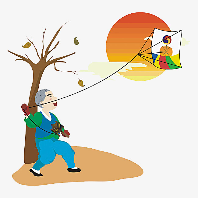 小和尚夕阳下放风筝素材图片免费下载_高清图