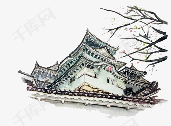 日本建筑手绘和风古风建筑手绘和风底纹