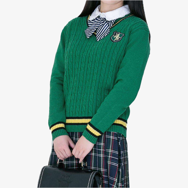 学生装毛衣格子裙领结美丽素材图片免费下载_
