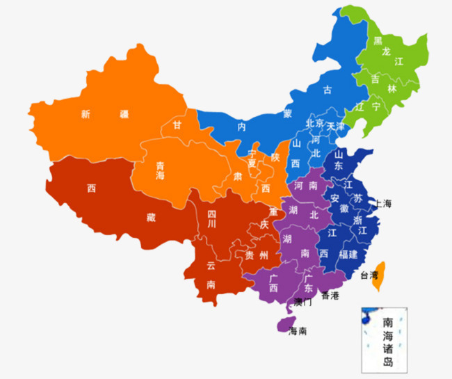 彩色中国地图区域分布图片
