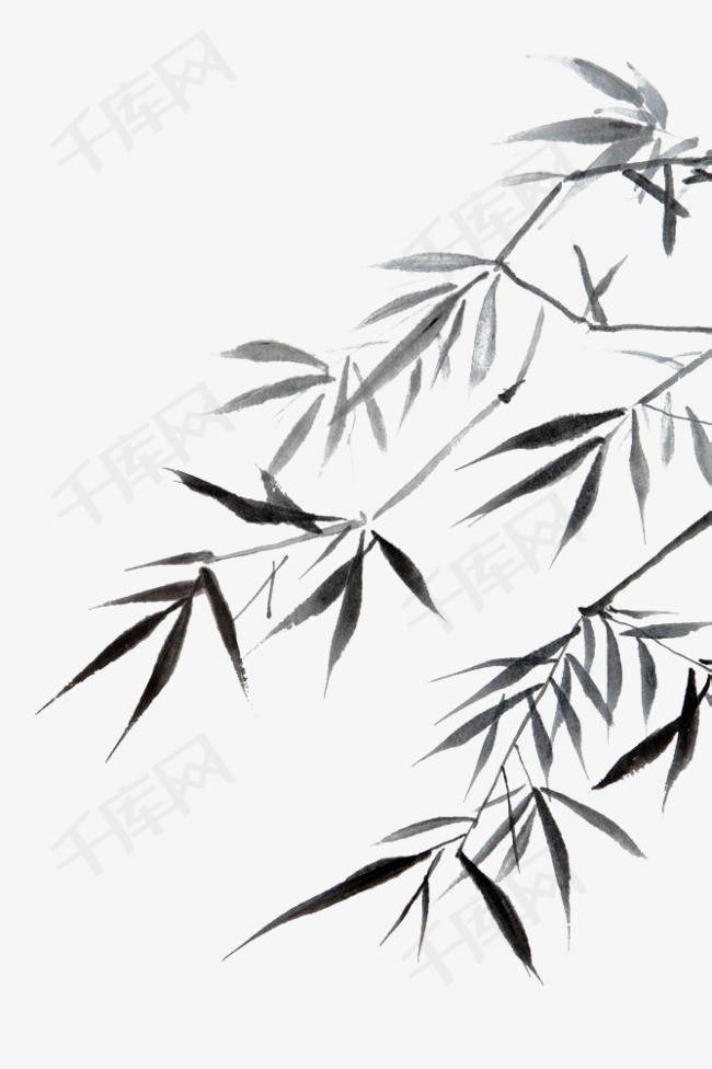 黑色水墨竹子竹叶竹子线条手绘水墨竹子线条