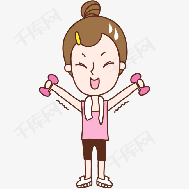 卡通健身锻炼体育运动的女孩子
