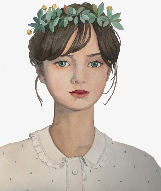 手绘头戴花环的女孩素材图片免费下载_高清p