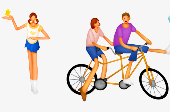 卡通学生运动双人自行车素材图片免费下载_高