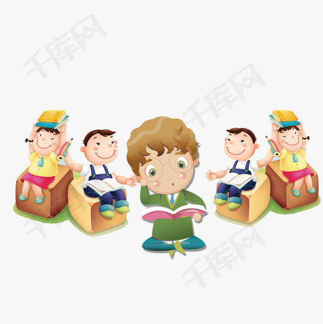 卡通看书的学生