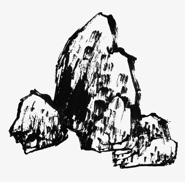 手绘水墨画石头
