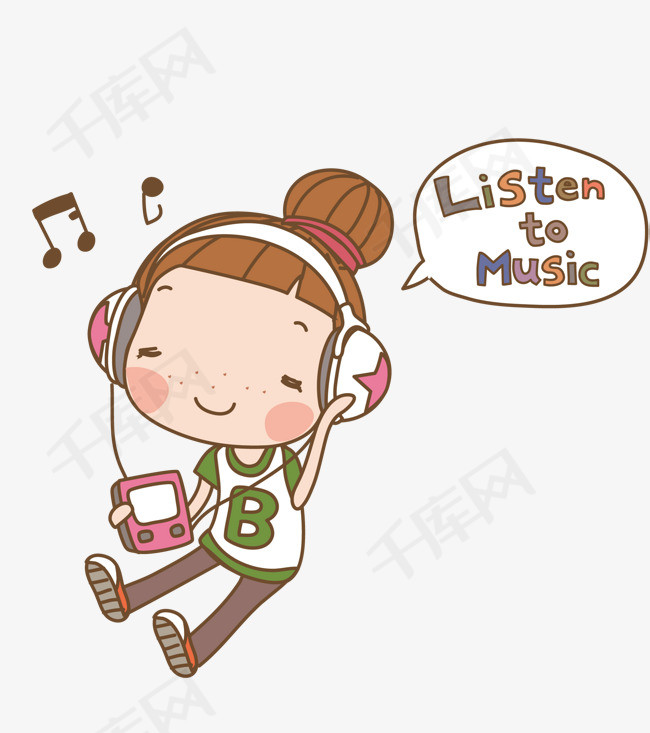 听音乐的可爱女孩矢量素材听音乐释放压力女孩儿童插画