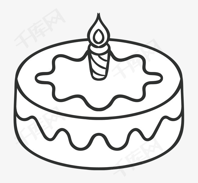 一层生日蛋糕简笔画矢量生日蛋糕圆形甜品甜点手绘