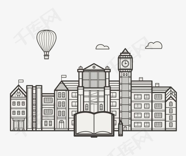 简笔画建筑物简笔画建筑物卡通装饰黑白线稿  