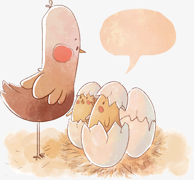 矢量_矢量手绘水彩插画破壳的小鸡素材-90设计
