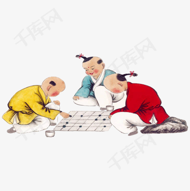 古代孩童下围棋古代孩童下围棋卡通png素材   