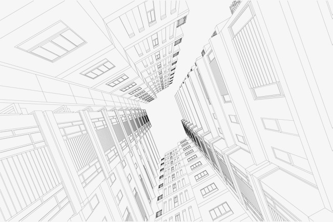 黑线立体楼房透视图立体线条建筑创意透视感立体感