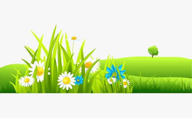 绿色清新草地花朵png素材-90设计