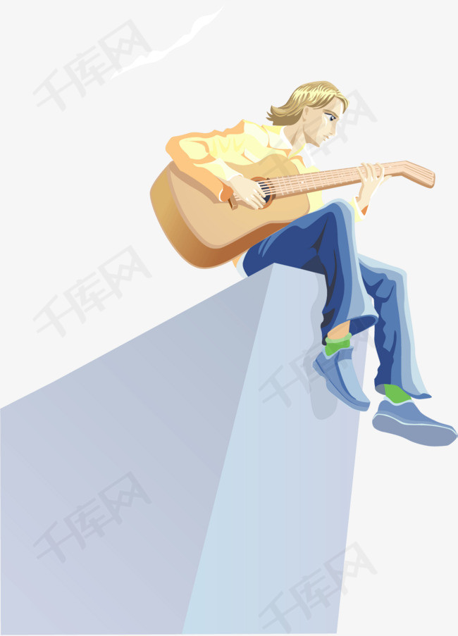 卡通弹吉他孤独的男孩