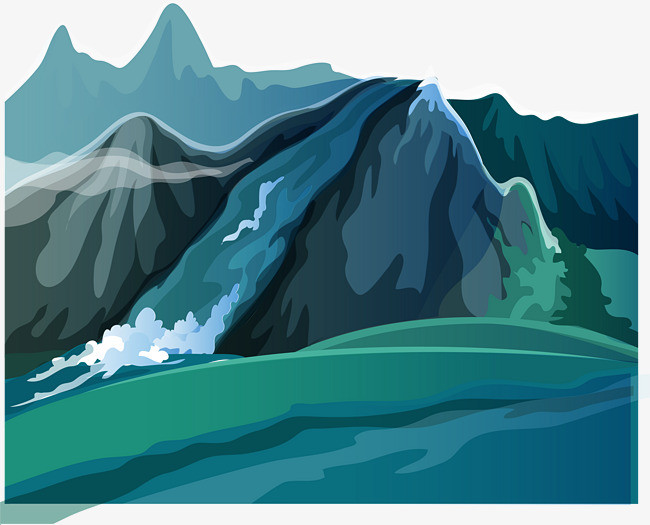 卡通绿色青山装饰芒种插画大气风景元素