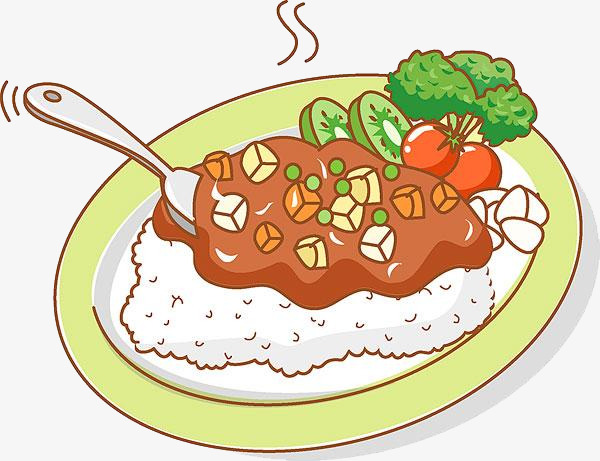 手绘盖浇饭手绘美食卡通装饰矢量矢量图      