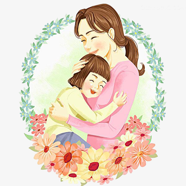 漂亮的母亲卡通简笔漂亮的可爱的小女孩花朵  