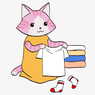 叠衣服的猫咪猫咪衣服袜子卡通装饰矢量图   