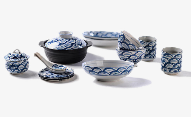 青花瓷海浪餐具组合实物促销素材图片免费下载