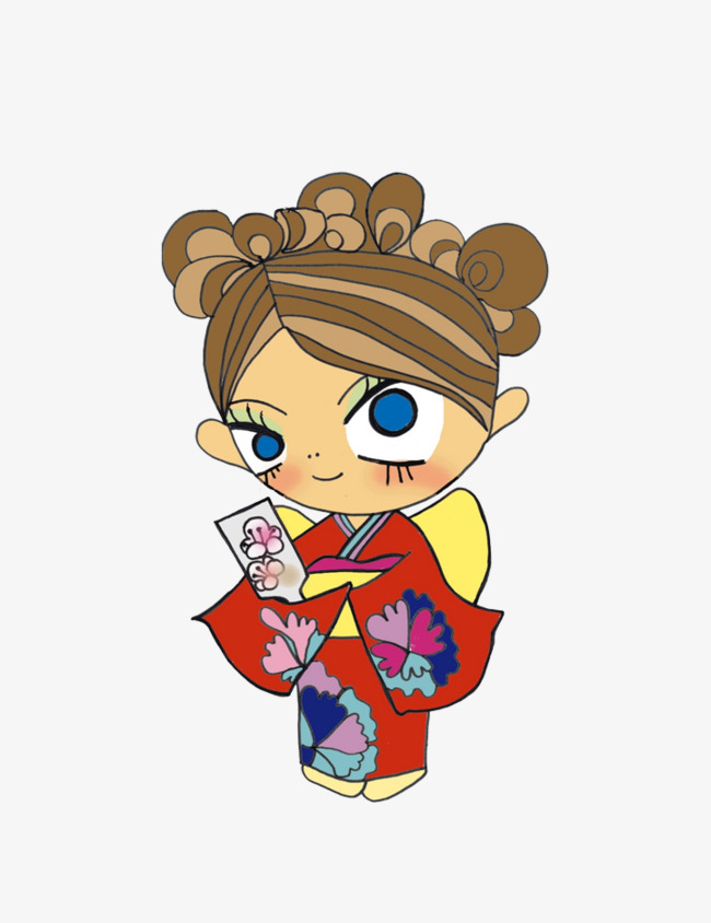 个性和服女孩卡通和服女孩笑容开心卡通日本和服女