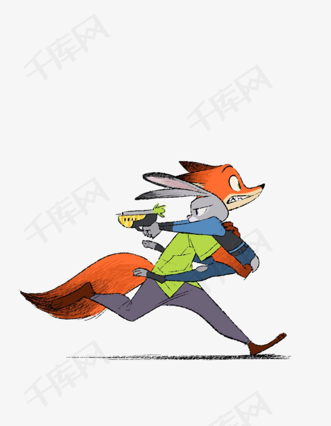 奔跑的狐狸狐狸兔子卡通矢量图装饰png装饰   
