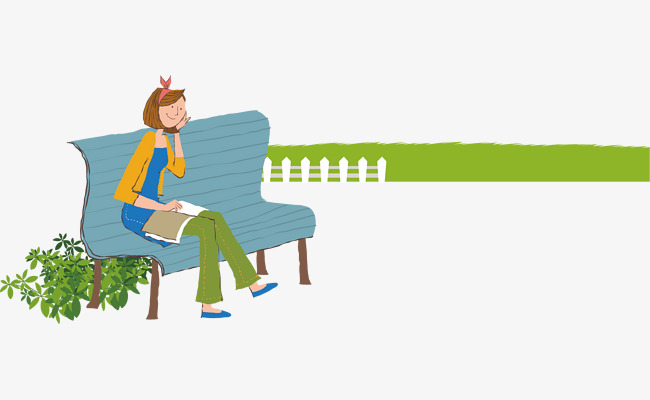 坐在长椅上看书的女孩