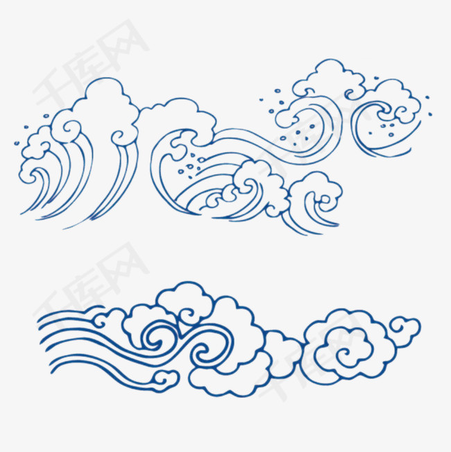 中国风蓝色祥云纹简笔画