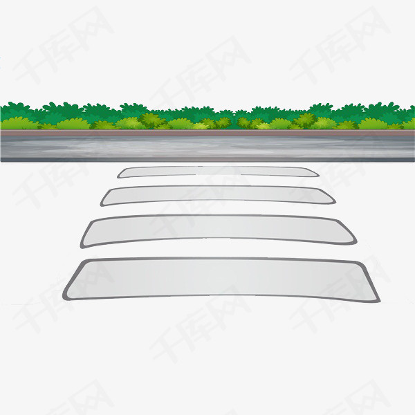 一条马路卡通简笔白色的斑马线绿植马路      
