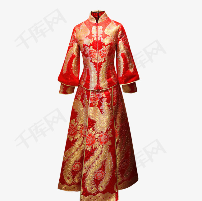 红色刺绣龙凤秀禾新娘服