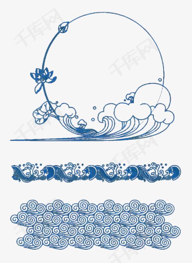 海浪矢量蓝色海浪装饰花纹分割线圆形海浪边框矢量边框