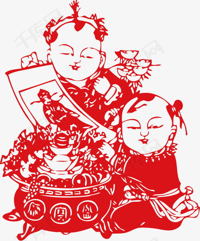 招财童子剪纸艺术元素图案招财童子