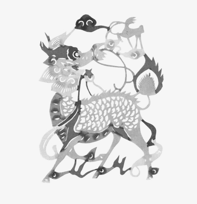黑白手绘霸气麒麟