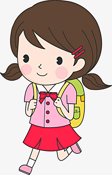 粉色背包女孩上学                                            卡通