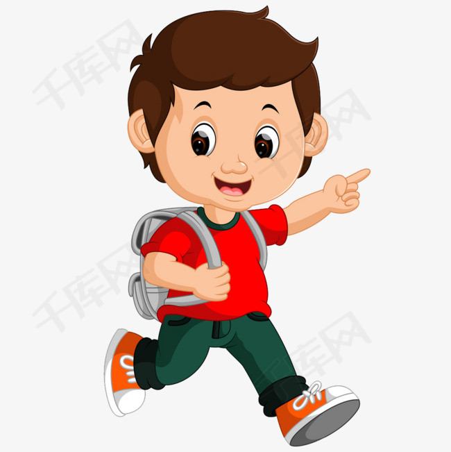 背着书包的男孩卡通简笔红色的小男孩可爱的书包