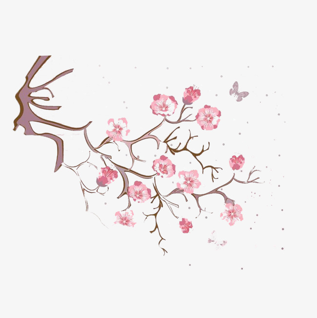 简约手绘樱花树免扣素材